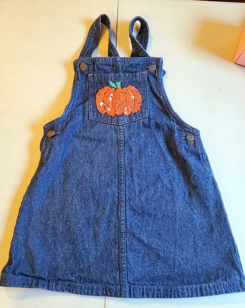 Max Studio Girls Denim Sequin Pumpkin Dress Size 4 Fall Halloween School Cabin